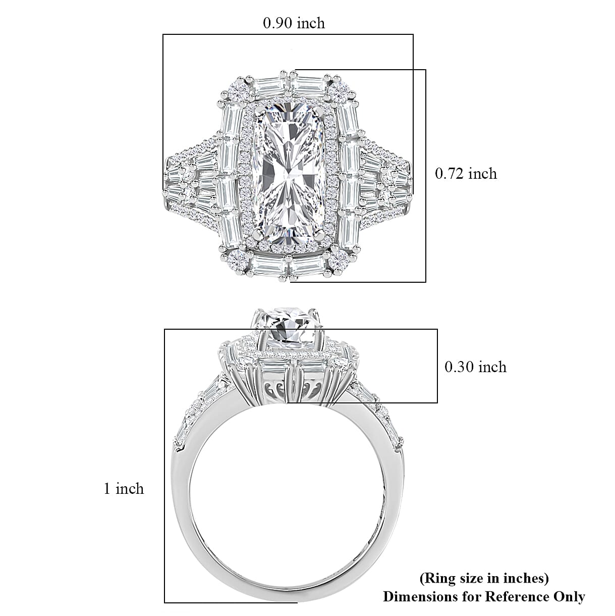 Moissanite 3.80 ctw Art Deco Ring in Rhodium Over Sterling Silver (Size 7.0)