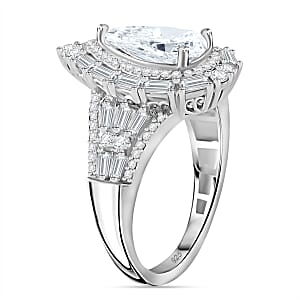 Moissanite 3.20 ctw Art Deco Ring in Rhodium Over Sterling Silver (Size 10.0)