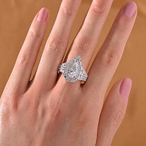 Moissanite 3.20 ctw Art Deco Ring in Rhodium Over Sterling Silver (Size 8.0)