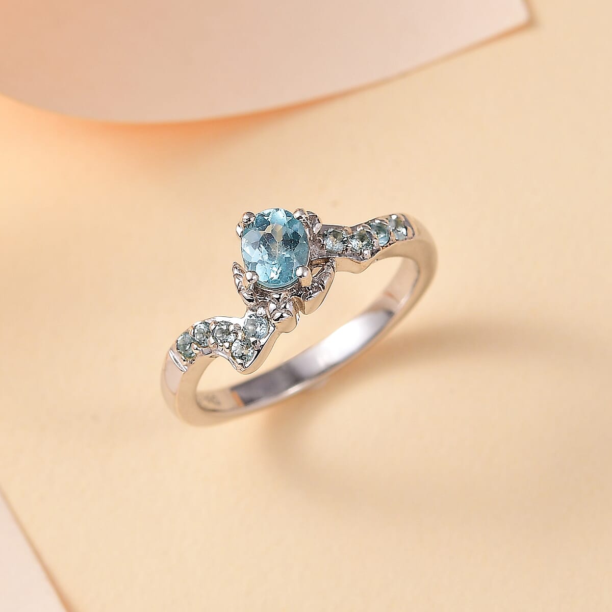 Premium Betroka Blue Apatite Turtle Ring in Rhodium Over Sterling Silver (Size 10.0) 0.50 ctw image number 1