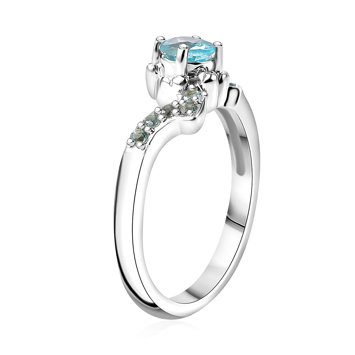 Premium Betroka Blue Apatite Turtle Ring in Rhodium Over Sterling Silver (Size 10.0) 0.50 ctw image number 3