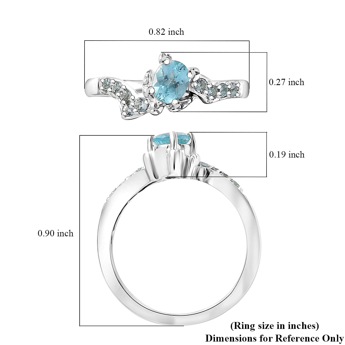 Premium Betroka Blue Apatite Turtle Ring in Rhodium Over Sterling Silver (Size 10.0) 0.50 ctw image number 5