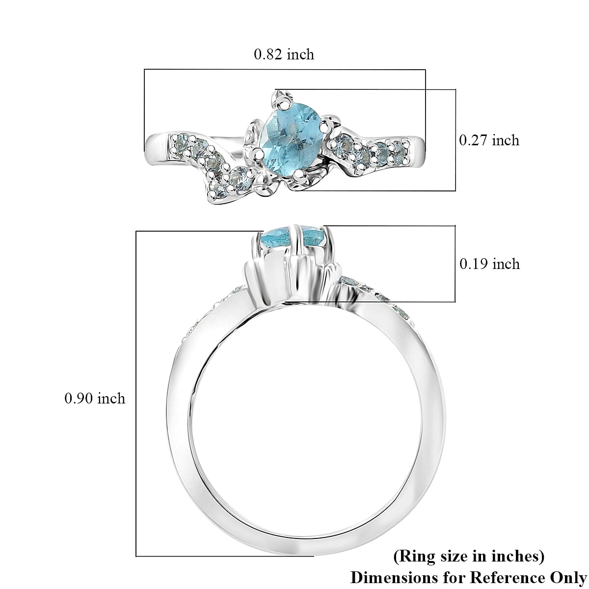 D'Joy Premium Betroka Blue Apatite 0.50 ctw Turtle Ring in Rhodium Over Sterling Silver (Size 7.0) image number 5