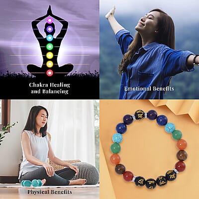 Multi Gemstone 170.00 ctw Beaded Stretch Chakra Bracelet in Stainless Steel
