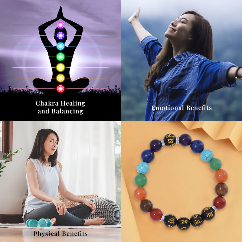 Multi Gemstone 170.00 ctw Beaded Stretch Chakra Bracelet in Stainless Steel