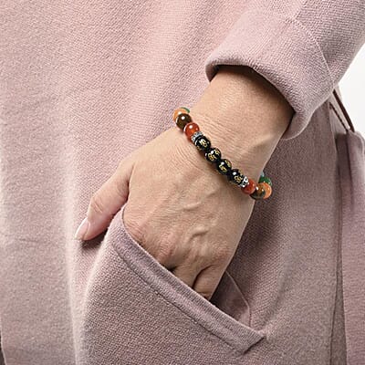 Multi Gemstone 170.00 ctw Beaded Stretch Chakra Bracelet in Stainless Steel