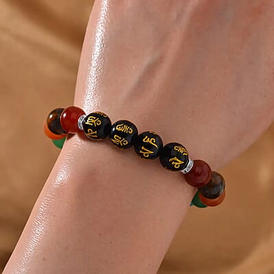 Multi Gemstone 170.00 ctw Beaded Stretch Chakra Bracelet in Stainless Steel