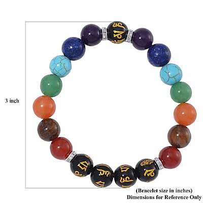Multi Gemstone 170.00 ctw Beaded Stretch Chakra Bracelet in Stainless Steel
