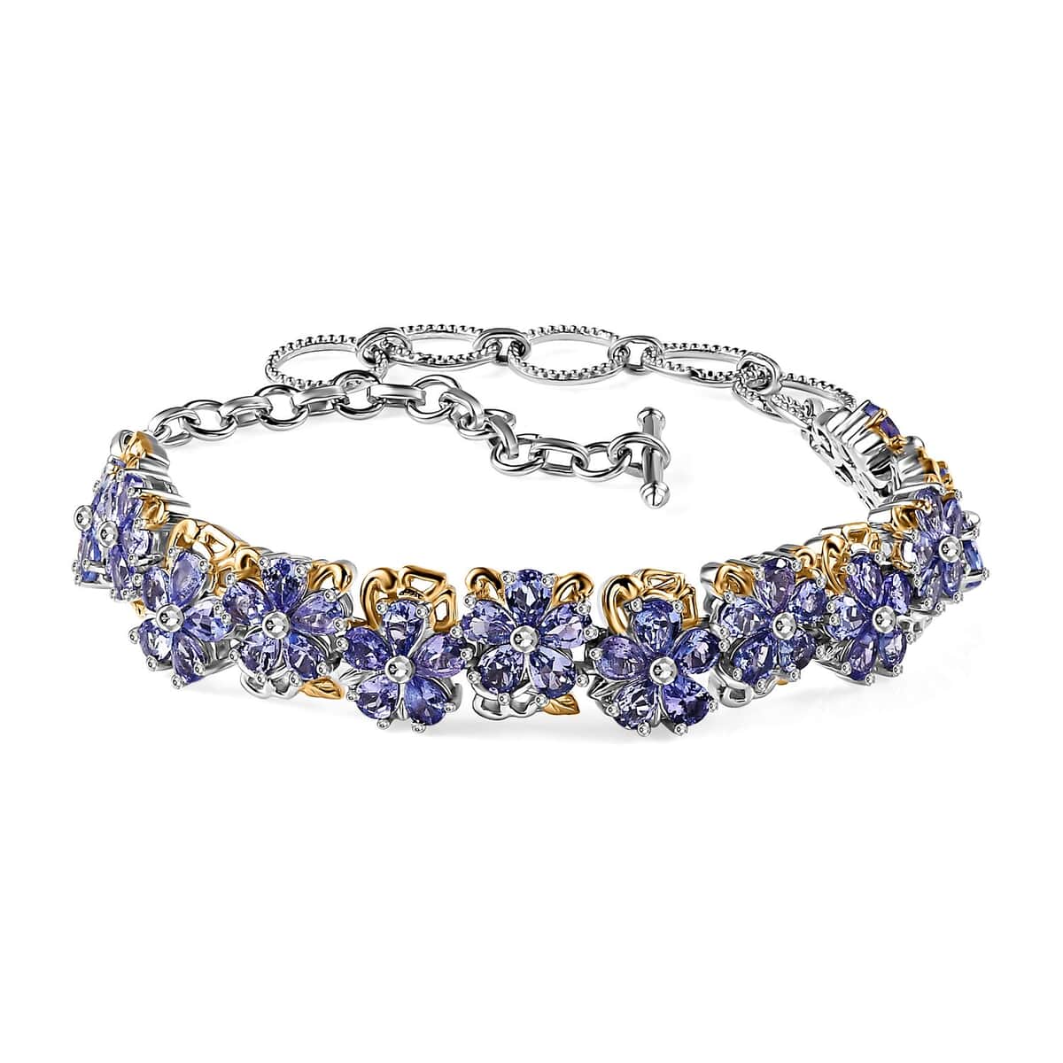 Tanzanite 8.50 ctw Toggle Clasp Floral Bracelet in 18K Vermeil YG and Rhodium Over Sterling Silver (6.50-8.0In) image number 0