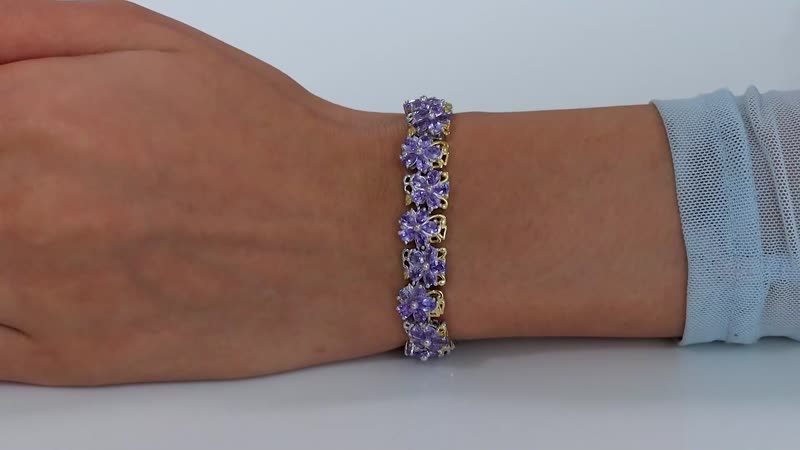 D'Joy Tanzanite 8.50 ctw Toggle Clasp Floral Bracelet in 18K Vermeil YG and Rhodium Over Sterling Silver (6.50-8.0In)