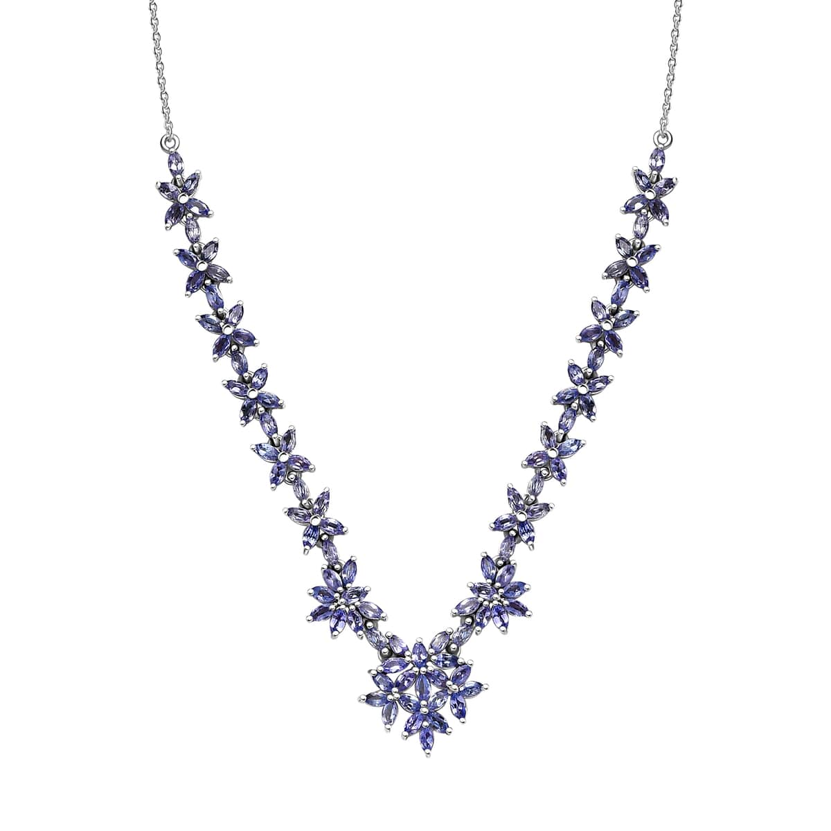 Tanzanite 8.80 ctw Bromeliad Floral Necklace in Rhodium Over Sterling Silver 18-20 Inches image number 0