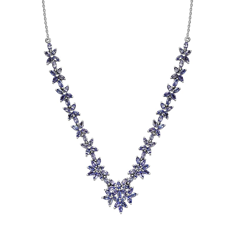 Tanzanite 8.80 ctw Bromeliad Floral Necklace in Rhodium Over Sterling Silver 18-20 Inches