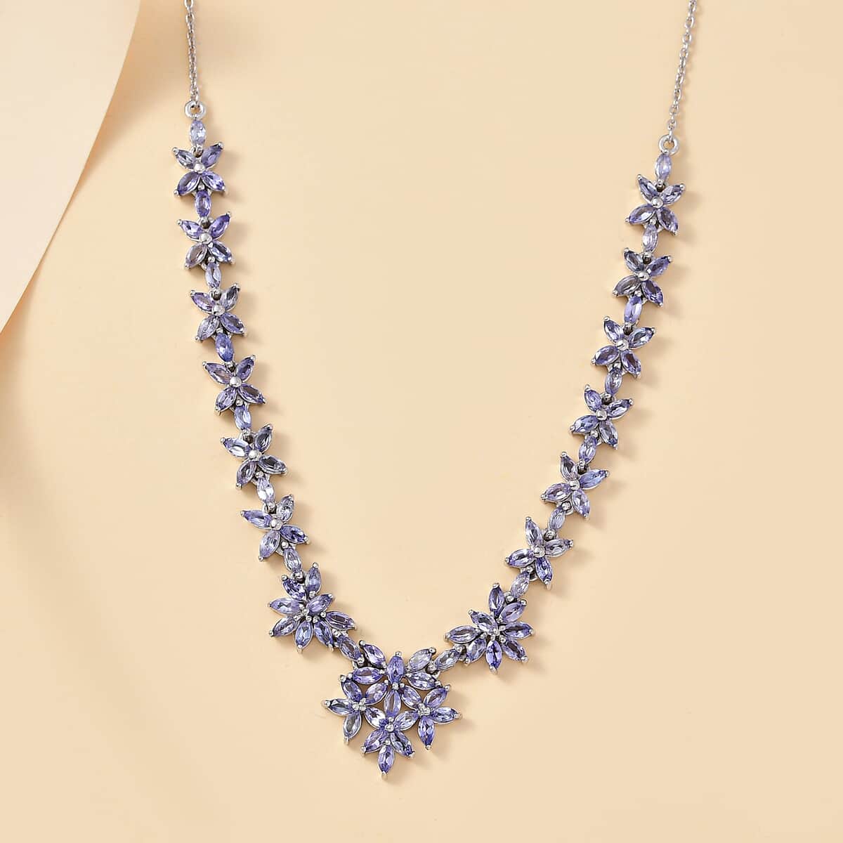 Tanzanite 8.80 ctw Bromeliad Floral Necklace in Rhodium Over Sterling Silver 18-20 Inches image number 1