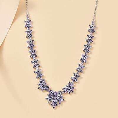 Tanzanite 8.80 ctw Bromeliad Floral Necklace in Rhodium Over Sterling Silver 18-20 Inches