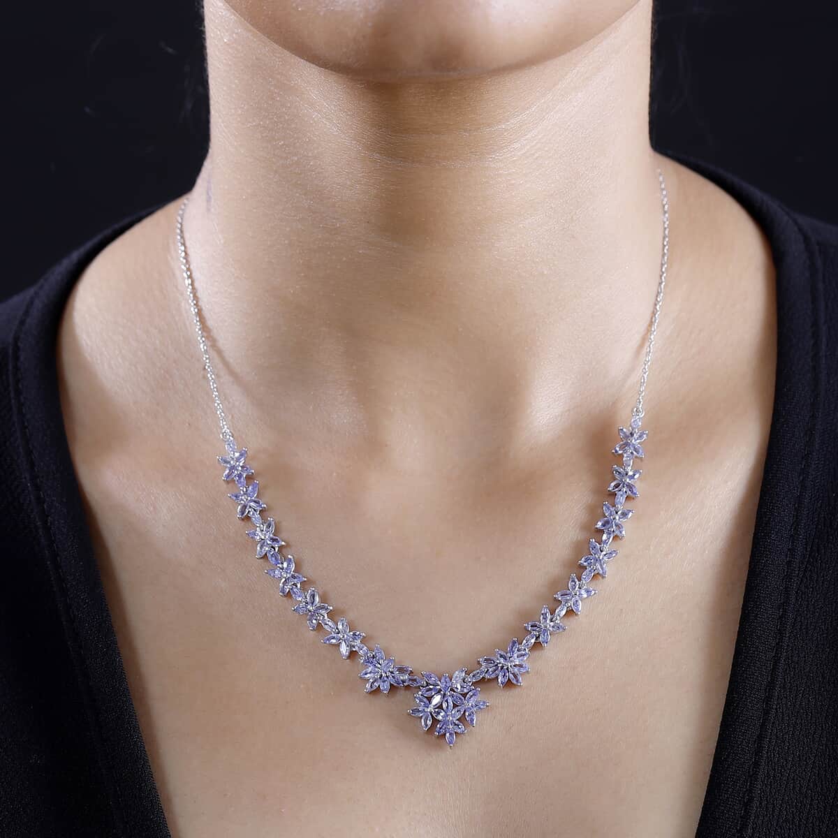 Tanzanite 8.80 ctw Bromeliad Floral Necklace in Rhodium Over Sterling Silver 18-20 Inches image number 2