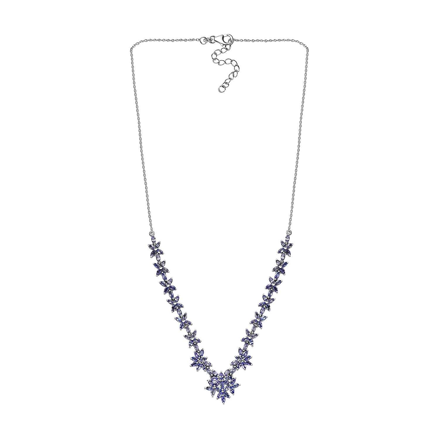 Tanzanite 8.80 ctw Bromeliad Floral Necklace in Rhodium Over Sterling Silver 18-20 Inches