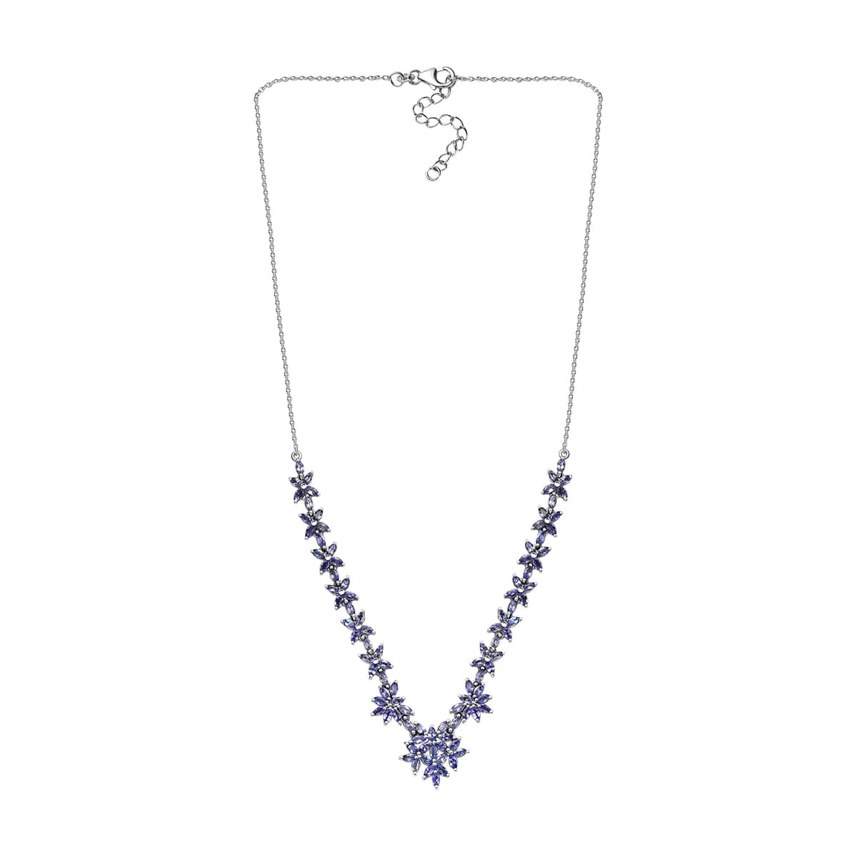 Tanzanite 8.80 ctw Bromeliad Floral Necklace in Rhodium Over Sterling Silver 18-20 Inches image number 3