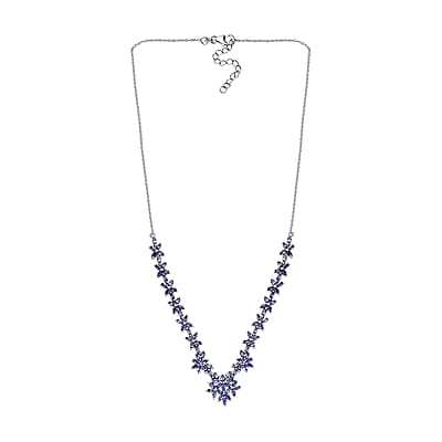 Tanzanite 8.80 ctw Bromeliad Floral Necklace in Rhodium Over Sterling Silver 18-20 Inches