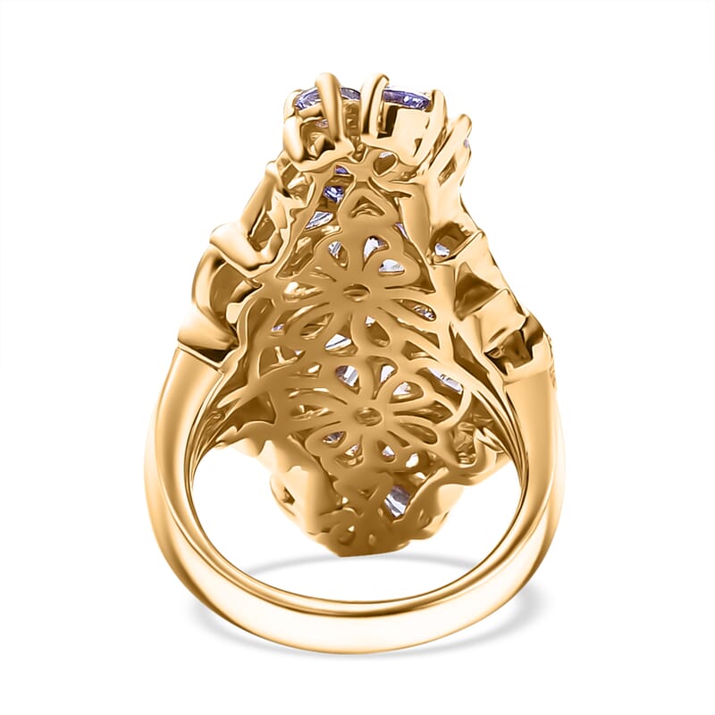 Tanzanite and Thai Black Spinel 3.75 ctw Floral Ring in 18K Vermeil Yellow Gold Over Sterling Silver (Size 10.0)