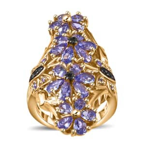 Tanzanite and Thai Black Spinel 3.75 ctw Floral Ring in 18K Vermeil Yellow Gold Over Sterling Silver (Size 6.0)