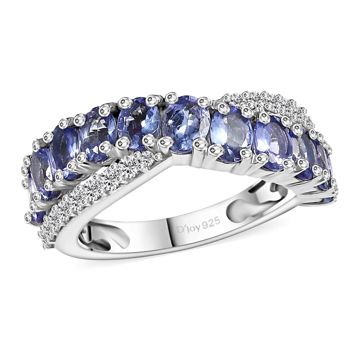 Tanzanite, White Zircon Ring in Rhodium Over Sterling Silver (Size 10.0) 2.35 ctw image number 0