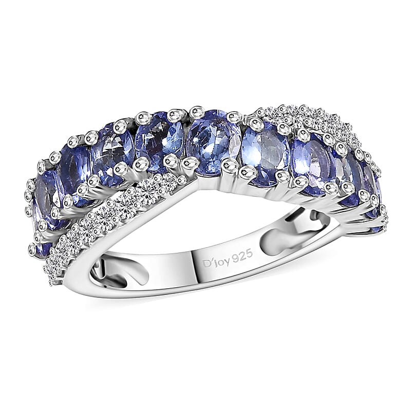 Tanzanite and White Zircon 2.35 ctw Infinity Ring in Rhodium Over Sterling Silver (Size 10.0)