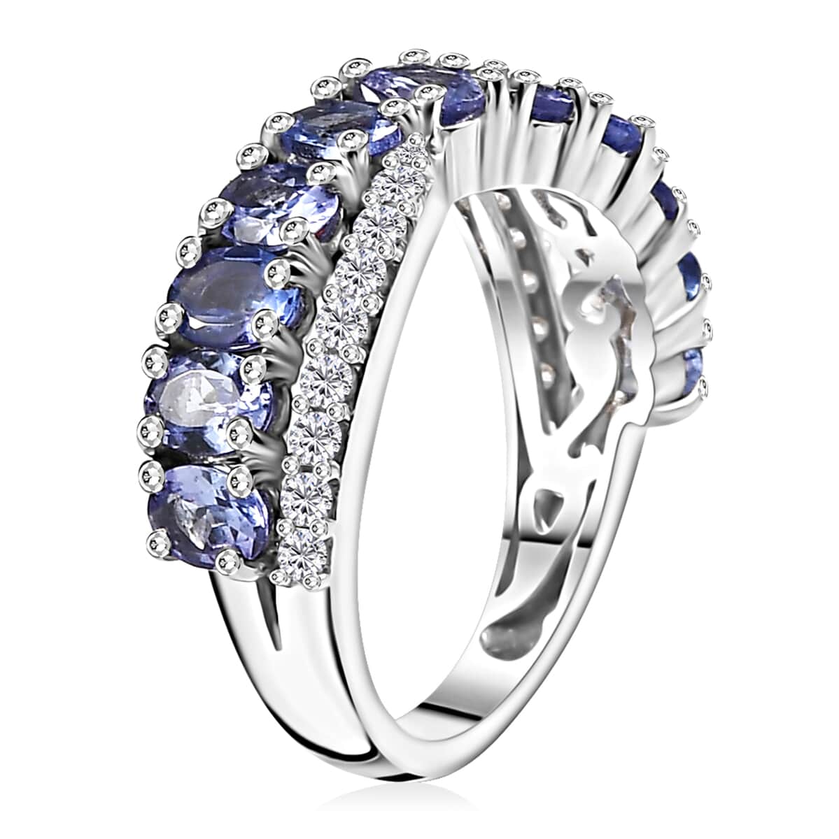 Tanzanite, White Zircon Ring in Rhodium Over Sterling Silver (Size 10.0) 2.35 ctw image number 3