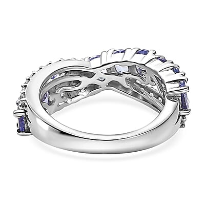 Tanzanite and White Zircon 2.35 ctw Infinity Ring in Rhodium Over Sterling Silver (Size 10.0)
