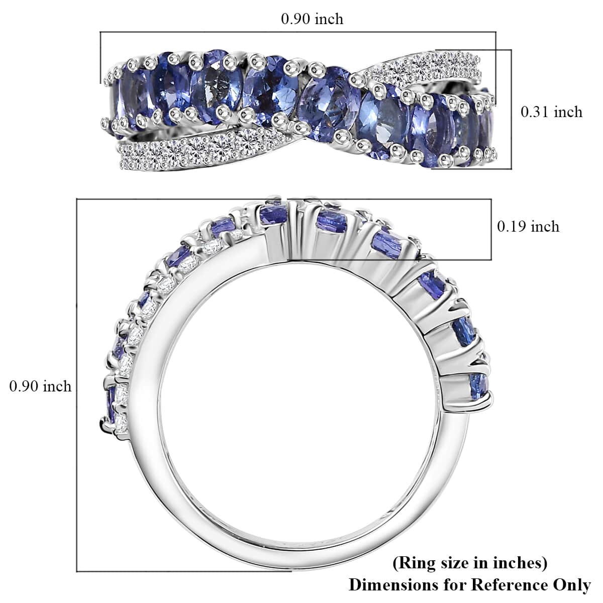 Tanzanite, White Zircon Ring in Rhodium Over Sterling Silver (Size 10.0) 2.35 ctw image number 5