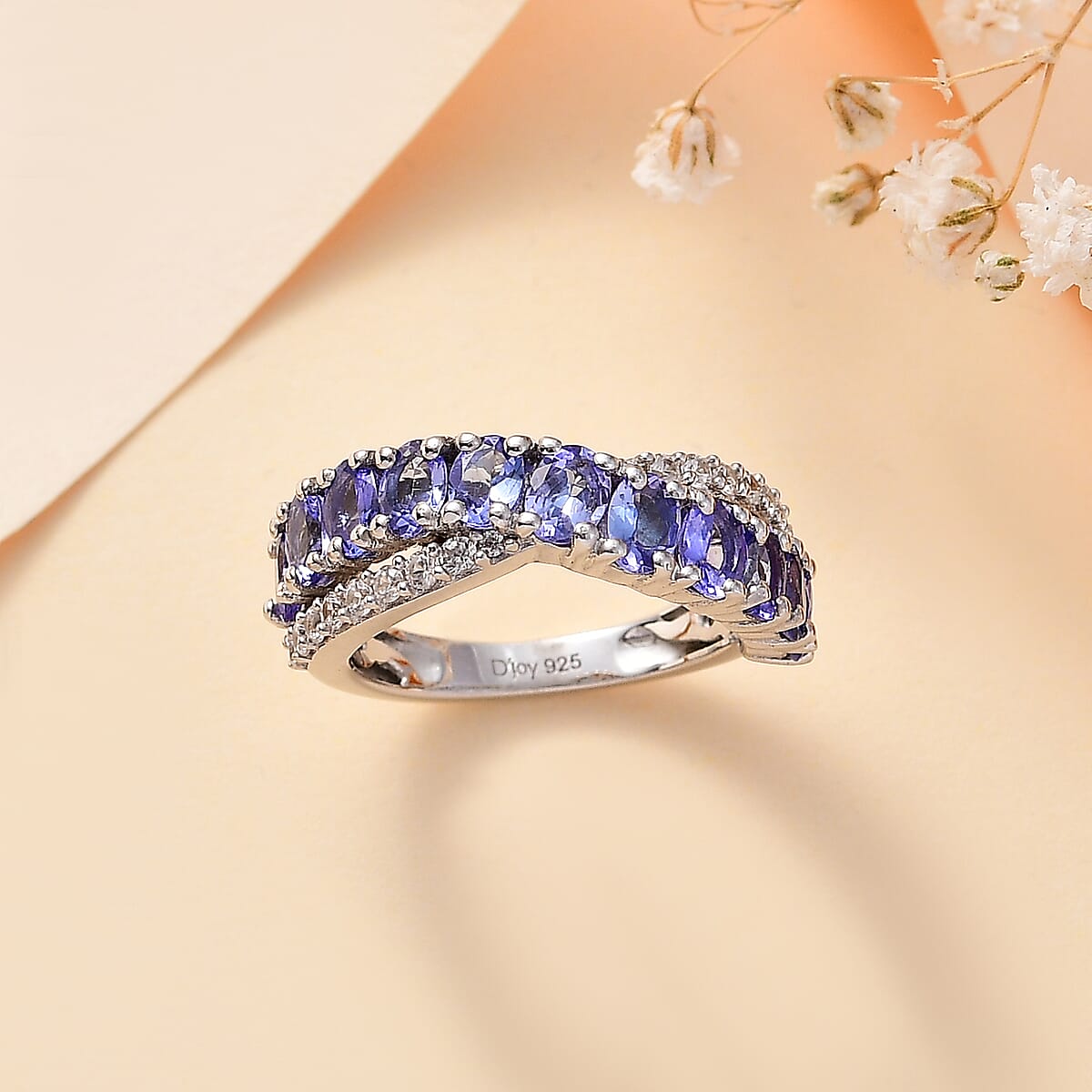 Tanzanite and White Zircon 2.35 ctw Infinity Ring in Rhodium Over Sterling Silver (Size 5.0) image number 1