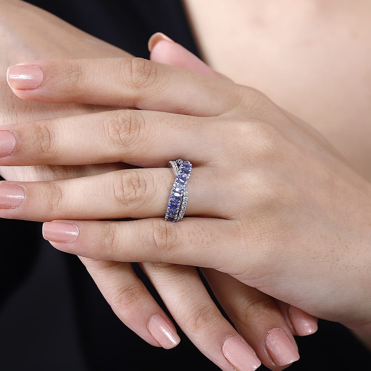 Tanzanite and White Zircon 2.35 ctw Infinity Ring in Rhodium Over Sterling Silver (Size 9.0) image number 2