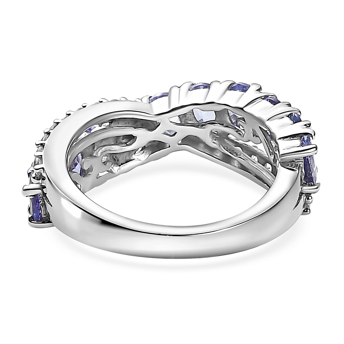 Tanzanite and White Zircon 2.35 ctw Infinity Ring in Rhodium Over Sterling Silver (Size 9.0) image number 4