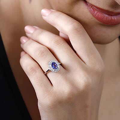 AAA Tanzanite and White Zircon 1.50 ctw Snow and Blue Sky Ring in Rhodium Over Sterling Silver (Size 10.0)