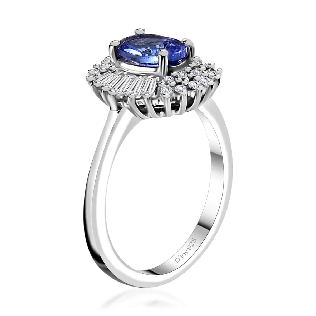 AAA Tanzanite and White Zircon 1.50 ctw Snow and Blue Sky Ring in Rhodium Over Sterling Silver (Size 10.0) image number 3