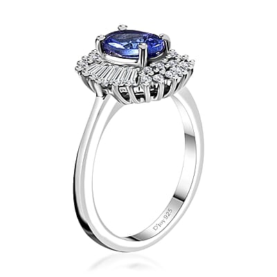 AAA Tanzanite and White Zircon 1.50 ctw Snow and Blue Sky Ring in Rhodium Over Sterling Silver (Size 10.0)