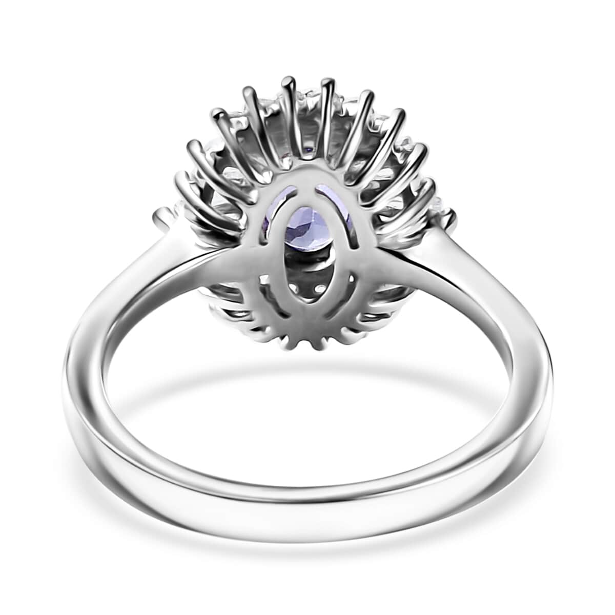 AAA Tanzanite and White Zircon 1.50 ctw Snow and Blue Sky Ring in Rhodium Over Sterling Silver (Size 10.0) image number 4