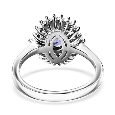 AAA Tanzanite and White Zircon 1.50 ctw Snow and Blue Sky Ring in Rhodium Over Sterling Silver (Size 10.0)