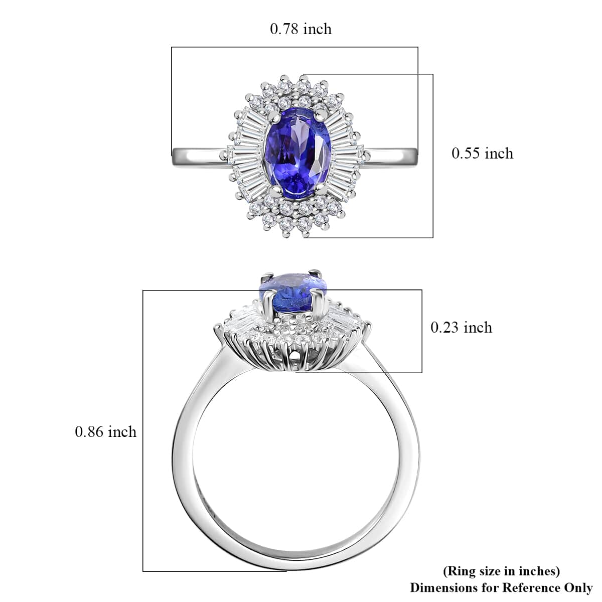 AAA Tanzanite, White Zircon Ballerina Ring in Rhodium Over Sterling Silver (Size 10.0) 1.50 ctw image number 5