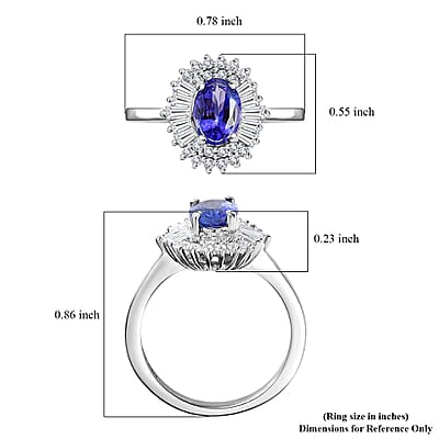 AAA Tanzanite and White Zircon 1.50 ctw Snow and Blue Sky Ring in Rhodium Over Sterling Silver (Size 10.0)
