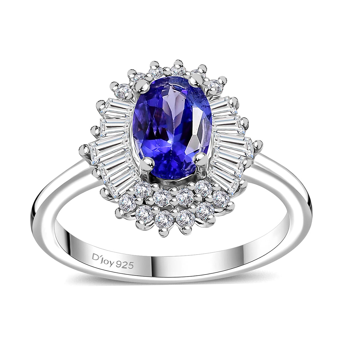 AAA Tanzanite, White Zircon Ballerina Ring in Rhodium Over Sterling Silver (Size 10.0) 1.50 ctw