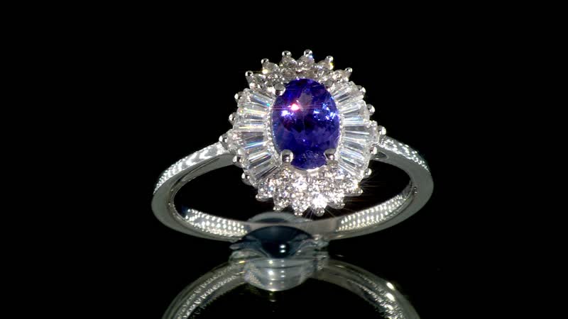 AAA Tanzanite, White Zircon Ballerina Ring in Rhodium Over Sterling Silver (Size 10.0) 1.50 ctw