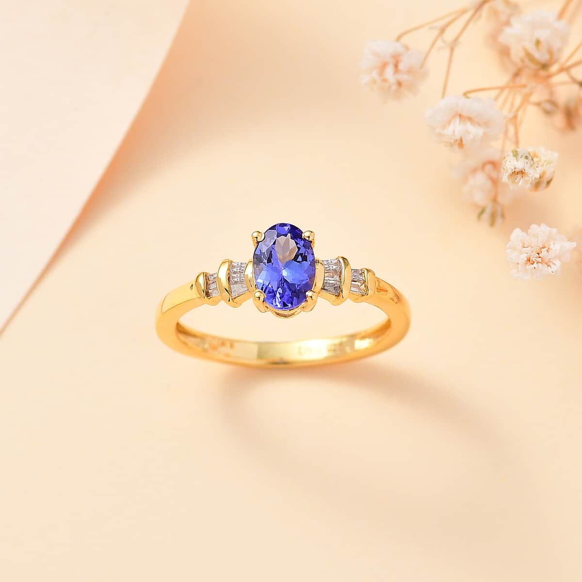 AAA Tanzanite and Diamond 0.70 ctw Ring in 18K Vermeil Yellow Gold Over Sterling Silver (Size 10.0) image number 1