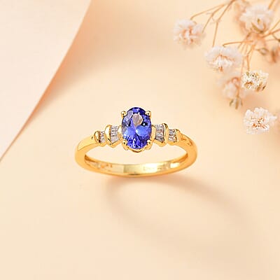 AAA Tanzanite and Diamond 0.70 ctw Ballerina Ring in 18K Vermeil Yellow Gold Over Sterling Silver (Size 10.0)