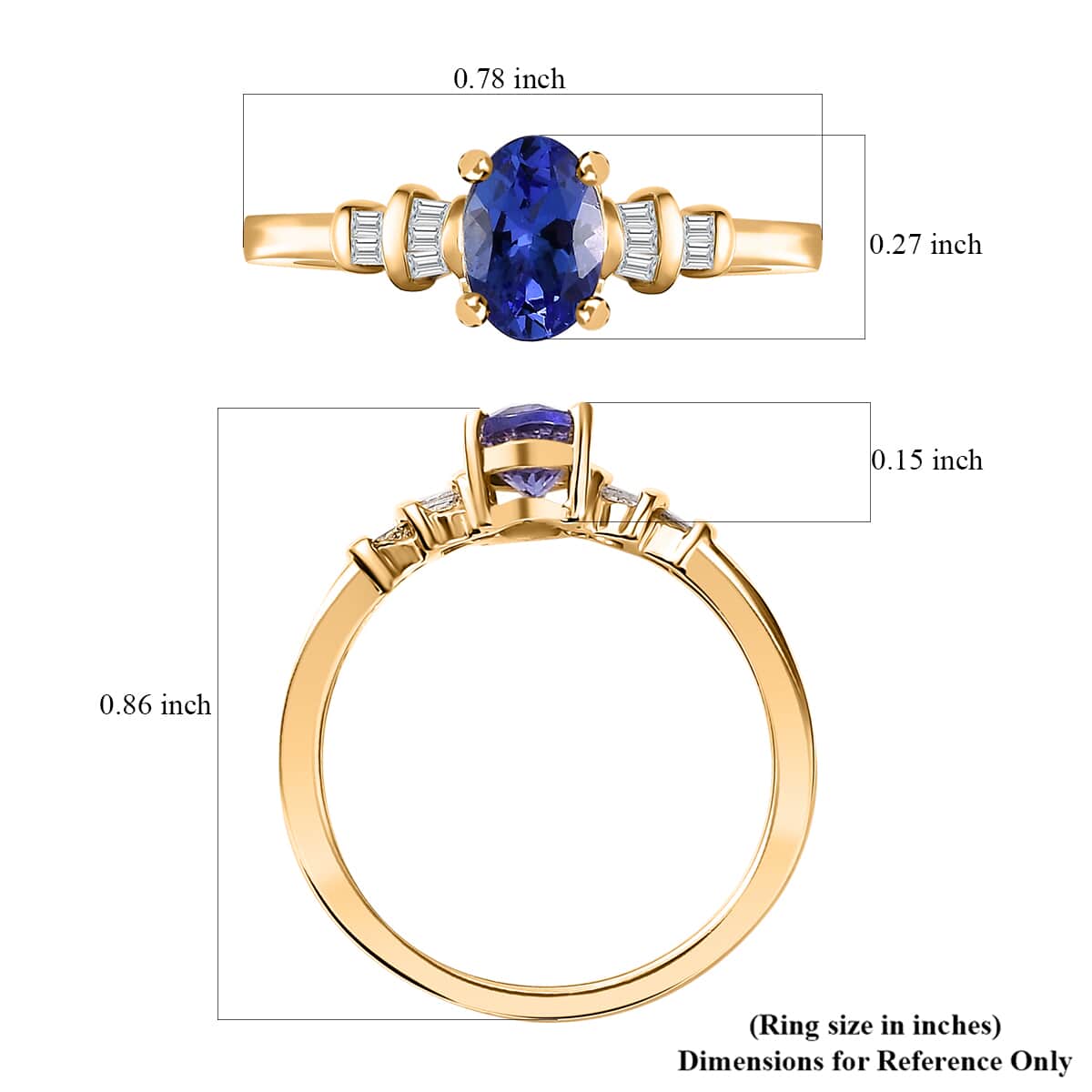 AAA Tanzanite and Diamond 0.70 ctw Ring in 18K Vermeil Yellow Gold Over Sterling Silver (Size 10.0) image number 5