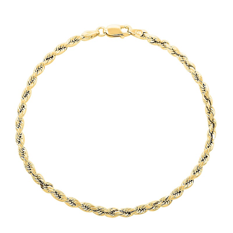 14K Yellow Gold 3.15mm Diamond-Cut Rope Chain Bracelet (8.00 In) 2.60 Grams