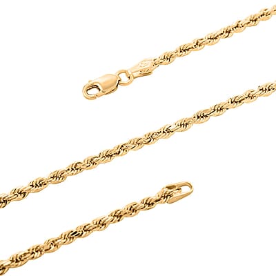 14K Yellow Gold 2.2mm Diamond-Cut Rope Chain Necklace 22 Inches 3.85 Grams