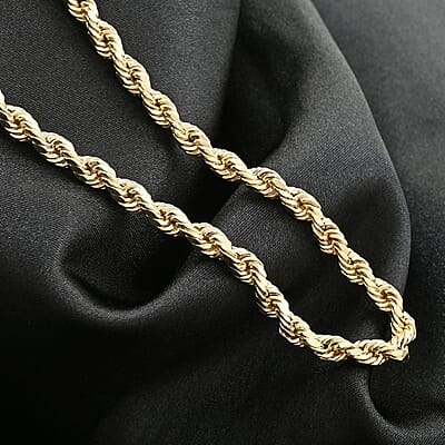14K Yellow Gold 4.2mm Diamond-Cut Rope Chain Necklace 24 Inches 10.70 Grams