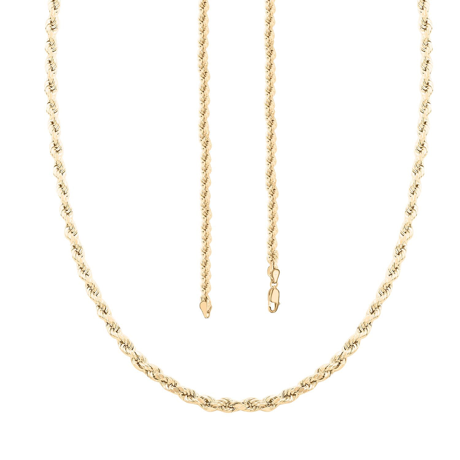 14K Yellow Gold 4.2mm Diamond-Cut Rope Chain Necklace 24 Inches 10.70 Grams