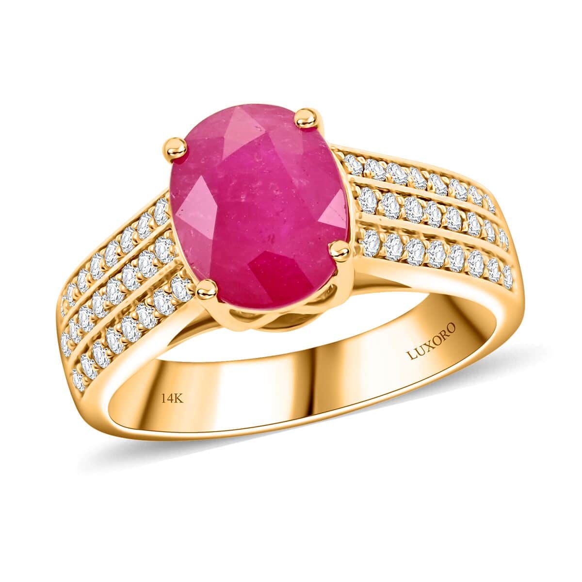 Certified & Appraised Luxoro AAA Mozambique Ruby and I2 Diamond 2.85 ctw Ring in 14K Yellow Gold (Size 10.0) 5.38 Grams image number 0