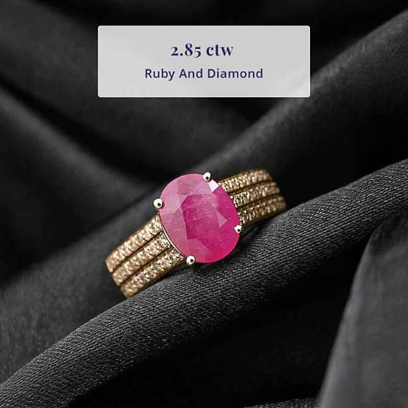 Certified & Appraised Luxoro AAA Mozambique Ruby and I2 Diamond 2.85 ctw Ring in 14K Yellow Gold (Size 10.5) 5.38 Grams
